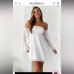 Hello Molly Strapless White Dress with Sheer Sleeves